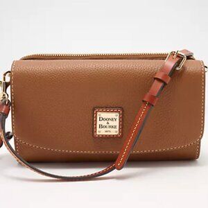 Dooney & Bourke Pebble Leather Caramel Tan Clutch Wallet Crossbody Purse